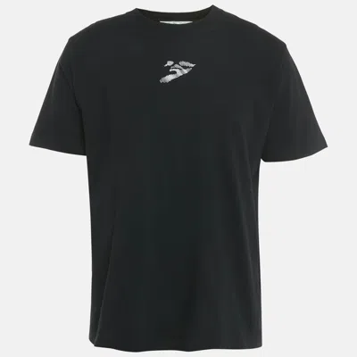 Pre-owned Off-white Black Logo Embroidered Cotton Crewneck T-shirt L
