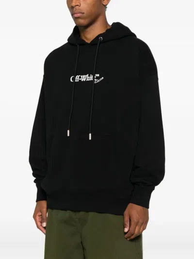 OFF-WHITE BLACK LOGO EMBROIDERED HOODIE