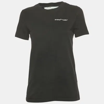 Pre-owned Off-white Black Logo Embroidered Jersey Crew Neck T-shirt Xs