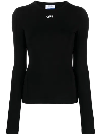 Off-white Fitted Long Sleeve Ribbed Crop T-shirt In Black