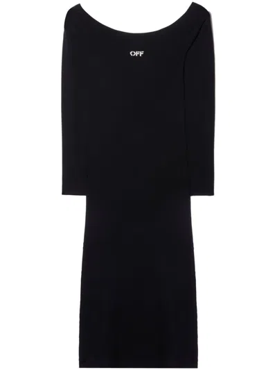 Off-white Off Stamp Off-shoulder Dress In Black