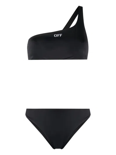 Off-white Black Logo One Shoulder Bikini Set