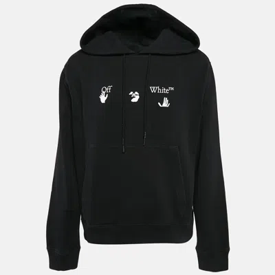 Pre-owned Off-white Black Logo Print Cotton Hooded Sweatshirt L