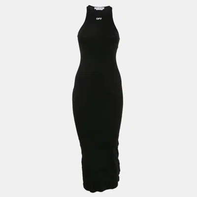 Pre-owned Off-white Black Logo Rib-knit Midi Tank Dress Xs