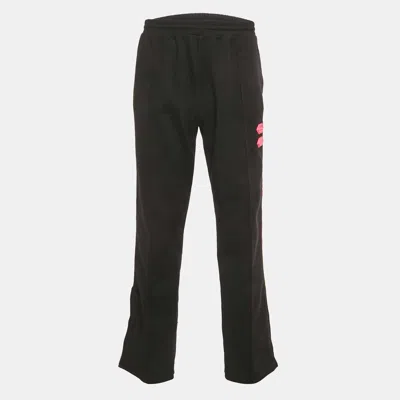 Pre-owned Off-white Black Logo Side Band Jersey Rubber Applique Track Pants Xl