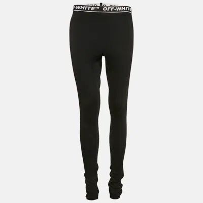 Pre-owned Off-white Black Logo Waistband Jersey Active Leggings L