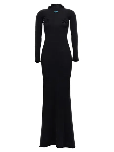 OFF-WHITE BLACK LONG HOODED DRESS