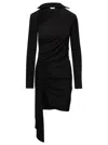 Off-white Mini Asymmetric Black Dress With Cut-out And Ruffle Detail In Viscose Stretch Woman In Black