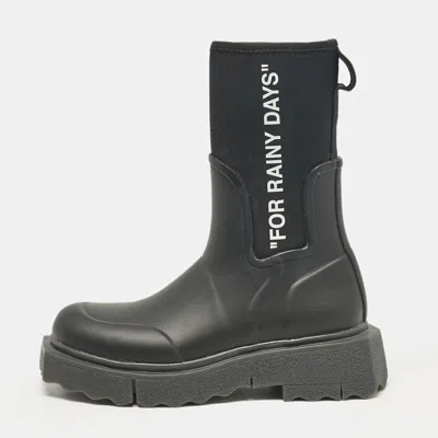 Pre-owned Off-white Black Neoprene And Rubber Ankle Length Boots Size 35
