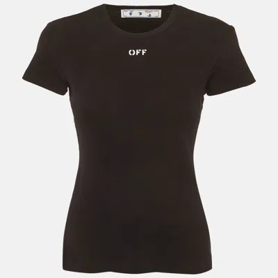 Pre-owned Off-white Black Off Logo Print Rib Knit T-shirt S