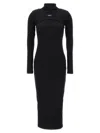 Off-white Ribbed Texture Midi Dress With High Neckline In Black