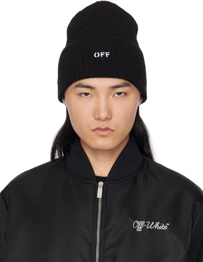 Off-white Black Off Stamp Loose Knit Beanie In Black - White