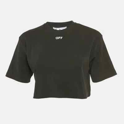Pre-owned Off-white Black Off Stamp Rib Knit Crop Top L