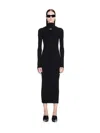 Off-white Ribbed Texture Midi Dress With High Neckline In Black