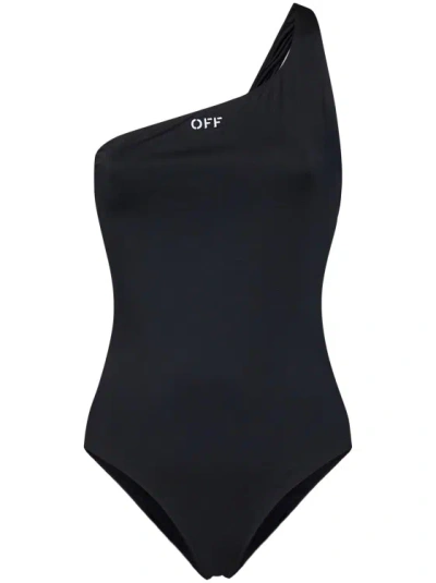 OFF-WHITE BLACK ONE-SHOULDER ONE-PIECE SWIMSUIT