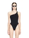 Off-white Solid Color One-shoulder One Piece Swimsuit In Black