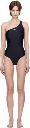 Off-white Solid Color One-shoulder One Piece Swimsuit In Black White