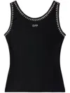 Off-white Pearl Embellished Ribbed Tank Top In Black