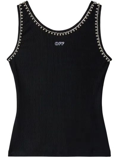OFF-WHITE BLACK PEARL-EMBELLISHED RIBBED TANK TOP