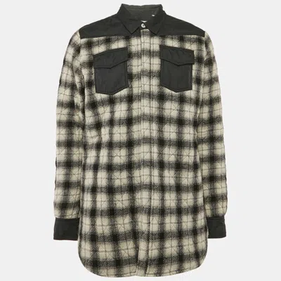 Pre-owned Off-white Black Plaid Virgin Wool Button Front Quilted Jacket L