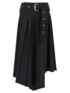 Off-white Pleated Midi Skirt In Tech Drill Fabric In Black