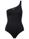 Off-white Solid Color One-shoulder One Piece Swimsuit In Black