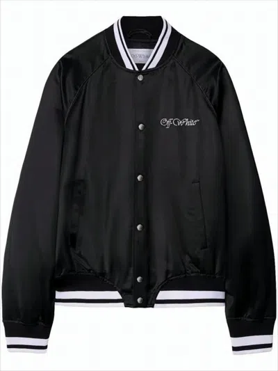 Off-white Black Polyester Bomber Jacket With Contrast Detailing In Blue
