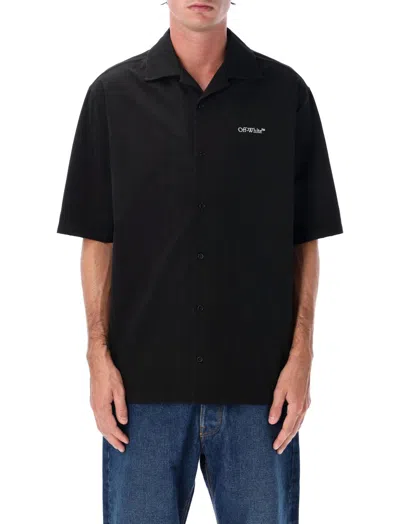 Off-white Brush Arrow Poplin Bowling Shirt With Embroidered Logo In Black