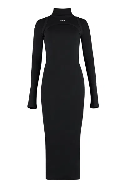 Off-white Black Ribbed Midi-dress For Women, Fw23 Collection