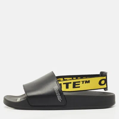 Off-white Black Rubber And Leather Industrial Belt Slingback Slide Sandals