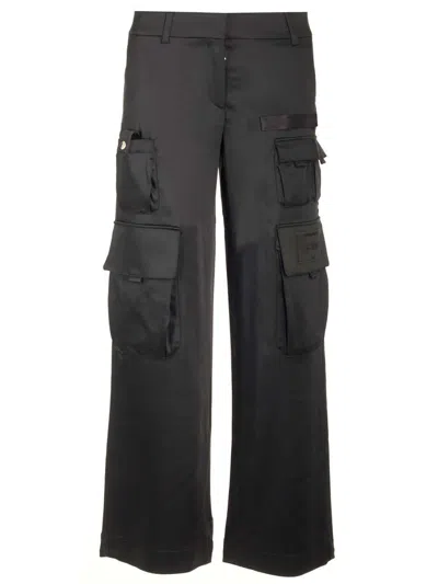 Off-white Black Satin Cargo Toybox Trousers In Nero