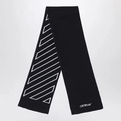 OFF-WHITE BLACK SCARF WITH BOOKISH LOGO AND DIAGONALS