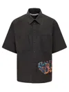 OFF-WHITE BLACK SHORT SLEEVED SHIRT WITH MULTICOLOR GRAFFITI EMBROIDERY IN COTTON BLEND MAN