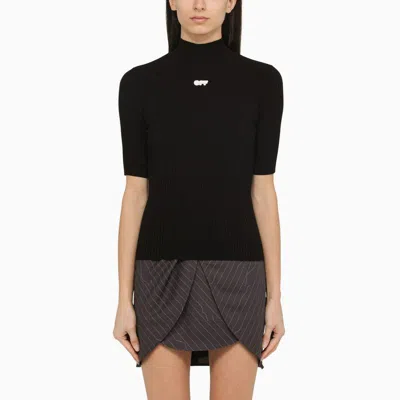 Off-white Black Short-sleeved Top With Logo For Women