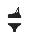 Off-white One Shoulder Bikini Set With Embrodery In Black