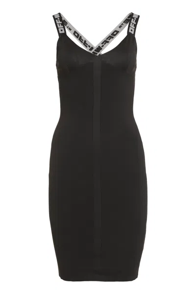 Off-white Black Stretch Mini-dress With Contrasting Logo Strap