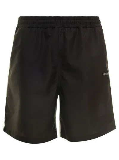 Off-white Black Swim Trunks With Diag Print At The Back