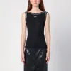 Off-white Pearl Embellished Ribbed Tank Top In Black