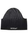 Off-white Logo Ribbed Texture Fold-over Cuff Hat In Black