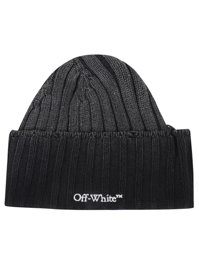 OFF-WHITE BLACK TEXTURED LOGO BEANIE HAT