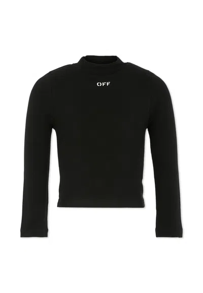 Off-white Kids' Black Turtleneck For Girl With Logo