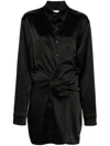 OFF-WHITE BLACK TWISTED SATIN-FINISH SHIRT DRESS