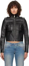 Off-white Black Vintage Lea Biker Leather Jacket In Black