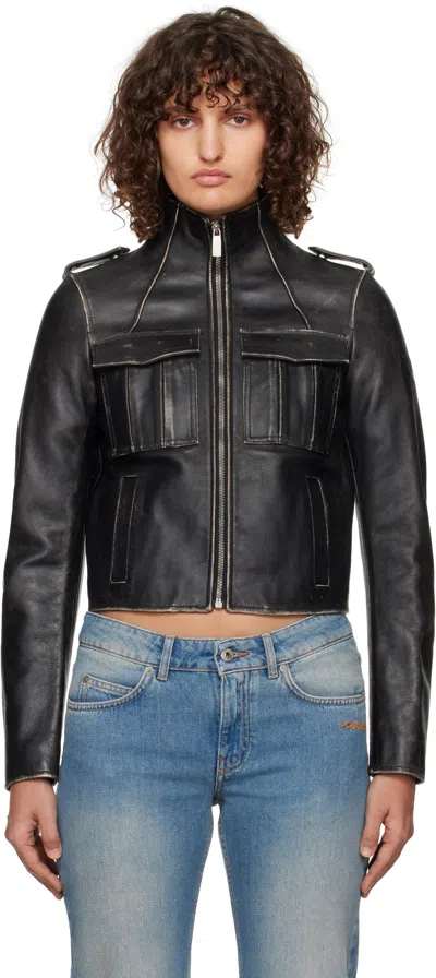 Off-white Black Vintage Lea Biker Leather Jacket