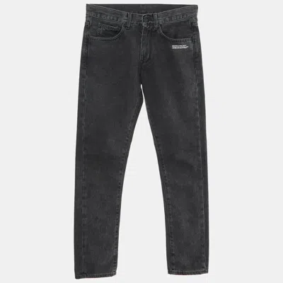 Pre-owned Off-white Black Washed Printed Denim Jeans S Waist 31"