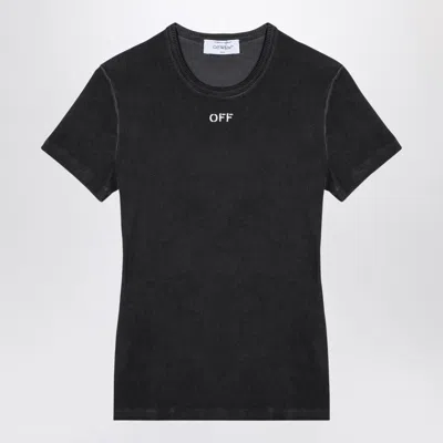Off-white Black Washed Ribbed T-shirt In Washed Gre