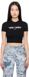 Off-white Cropped Black T-shirt With Bold Logo Print In Black White