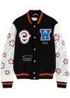 Off-white Black Wizard Leather Wool Varsity Jacket In Black