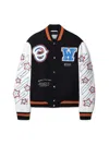 Off-white Black Wizard Leather Wool Varsity Jacket In Black
