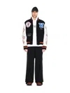 Off-white Black Wizard Leather Wool Varsity Jacket In Black